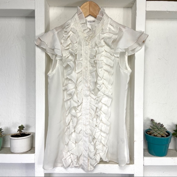 Sharvit Couture Tops - Sharvit Couture White Ruffle Blouse S